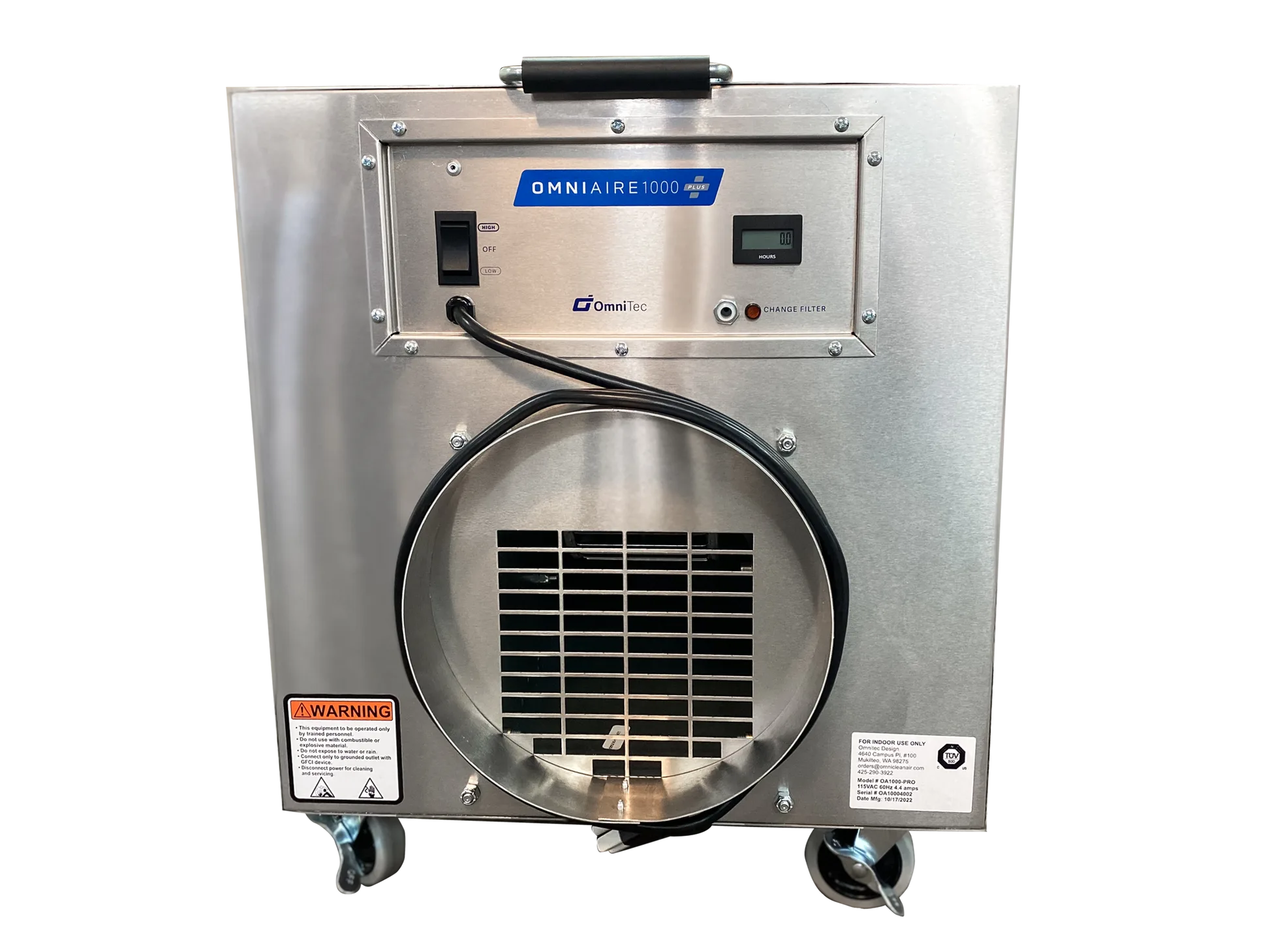Omni CleanAir OA1000 PLUS Commercial HEPA Negative Air Machine - Professional air filtration with 99.97% efficiency for water damage restoration and mold remediation