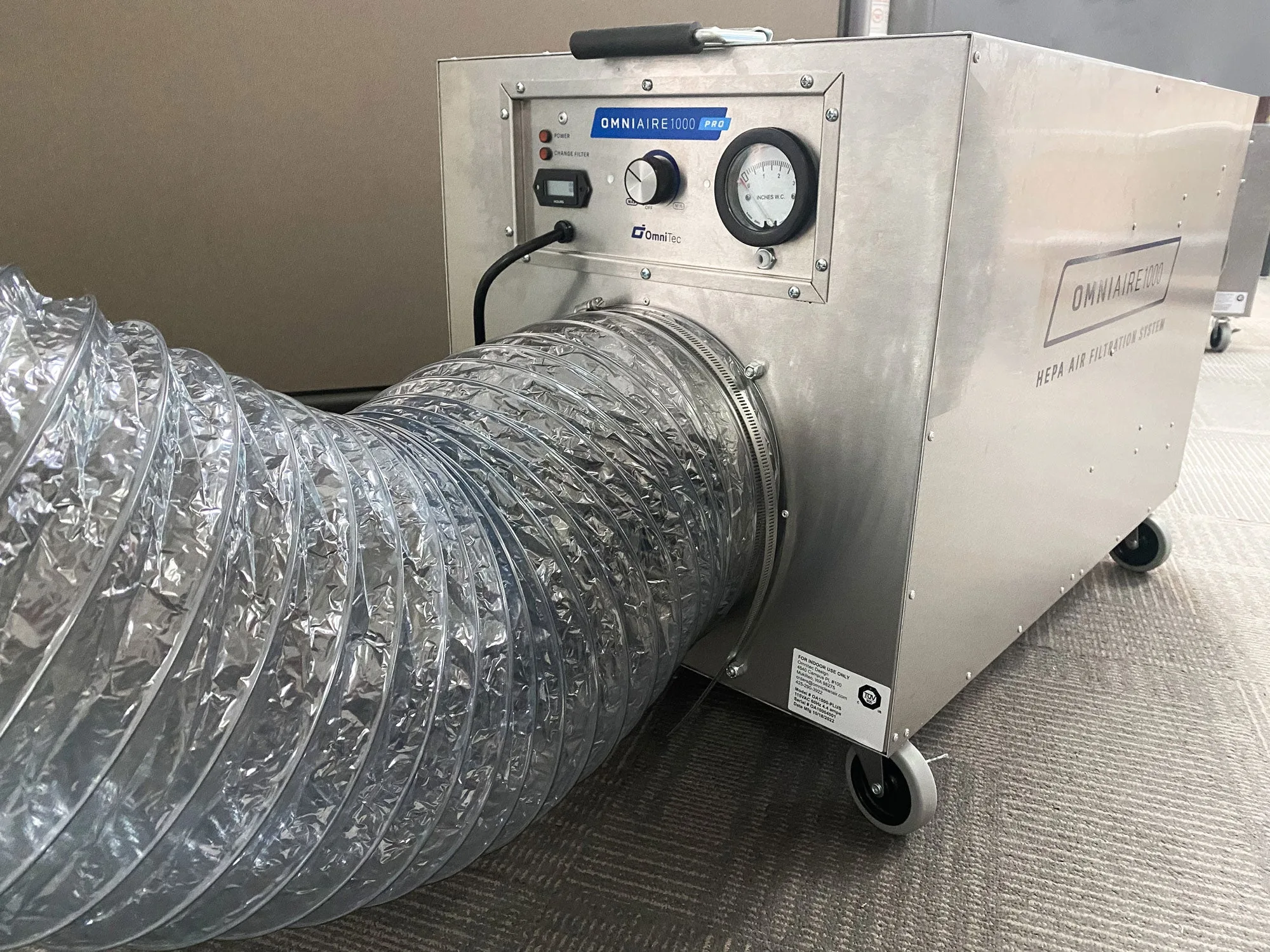 Omni CleanAir OA1000-PRO Negative Air Machine in Professional Remediation Environment