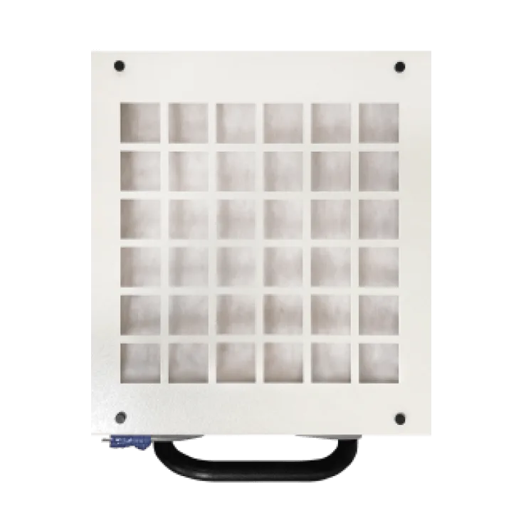 OmniAire 1200PAC 230V showing control panel and hospital-grade casters