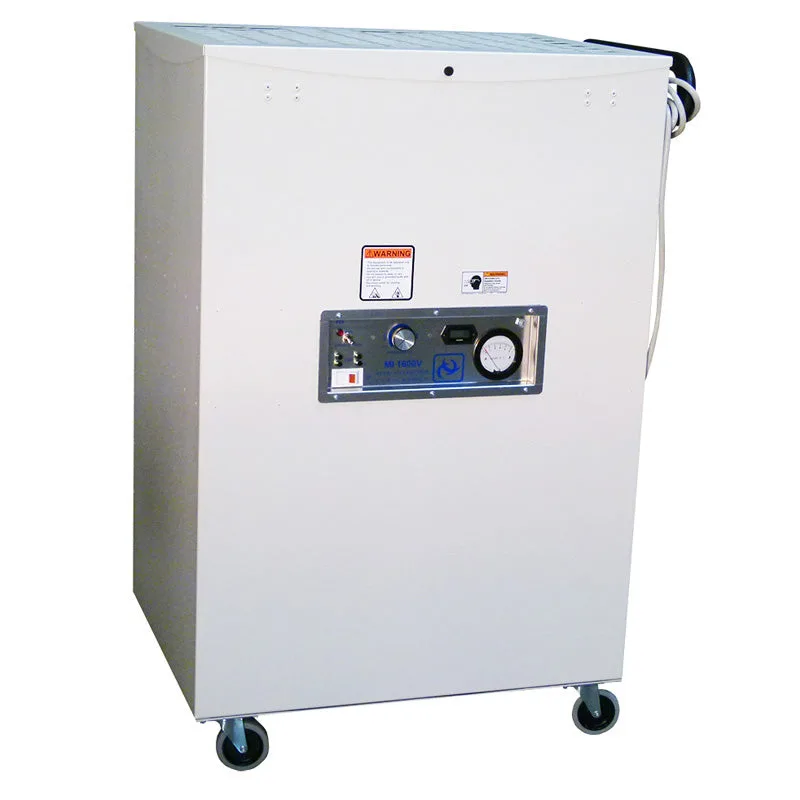 Omni CleanAir OA1600PAC control panel with variable speed settings, UVGI controls, pressure gauge, and filter change indicator