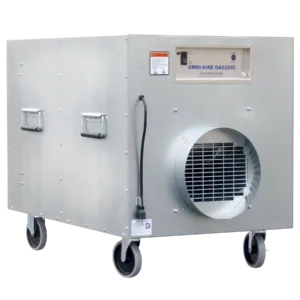 Omni CleanAir OA2200C delivers 1000-2000 CFM TrueCFM airflow with 99.97% efficient HEPA filtration for mold remediation, asbestos abatement, and construction dust containment