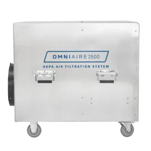 Omni CleanAir OA2500 PRO Negative Air Machine side view showing aircraft-grade aluminum construction