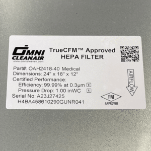 Omni CleanAir OAH2418-40 HEPA Filter with TrueCFM Certification Label