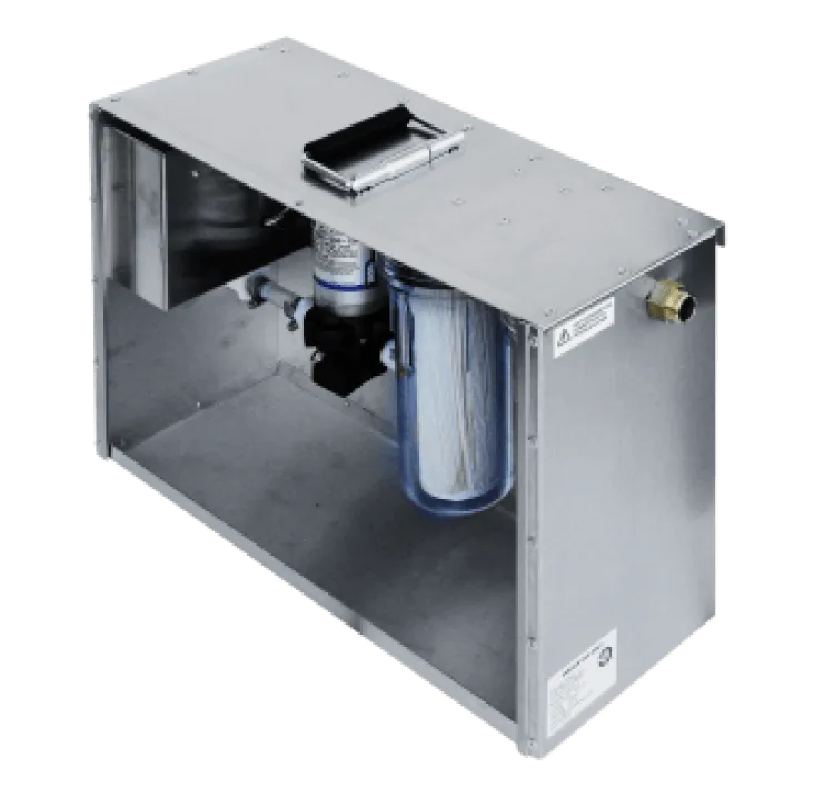 Omni CleanAir OmniFlow OWF115-002 Water Filtration System Side View Omni CleanAir OmniFlow portable water filtration system with aluminum housing and rubber grip handle