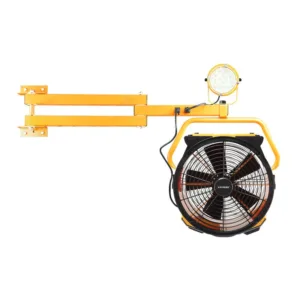 XPOWER FA-420K2 Warehouse Cooling Fan Kit Extended View with Wall Mount Arm and LED Spotlight