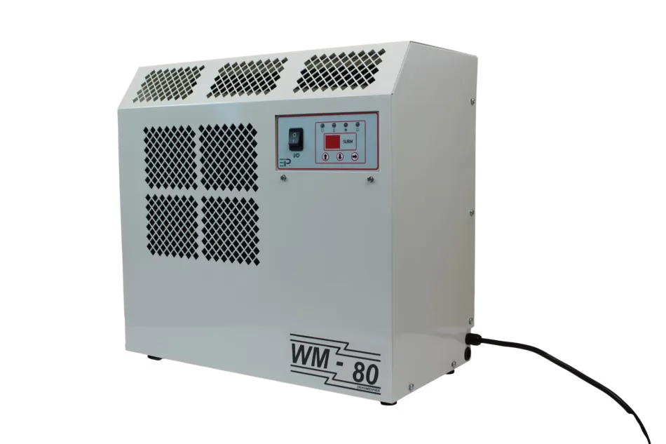 Ebac WM80-D commercial-grade wall-mounted dehumidifier delivering 62 pints per day extraction for humidity control in offices, restaurants, and commercial spaces