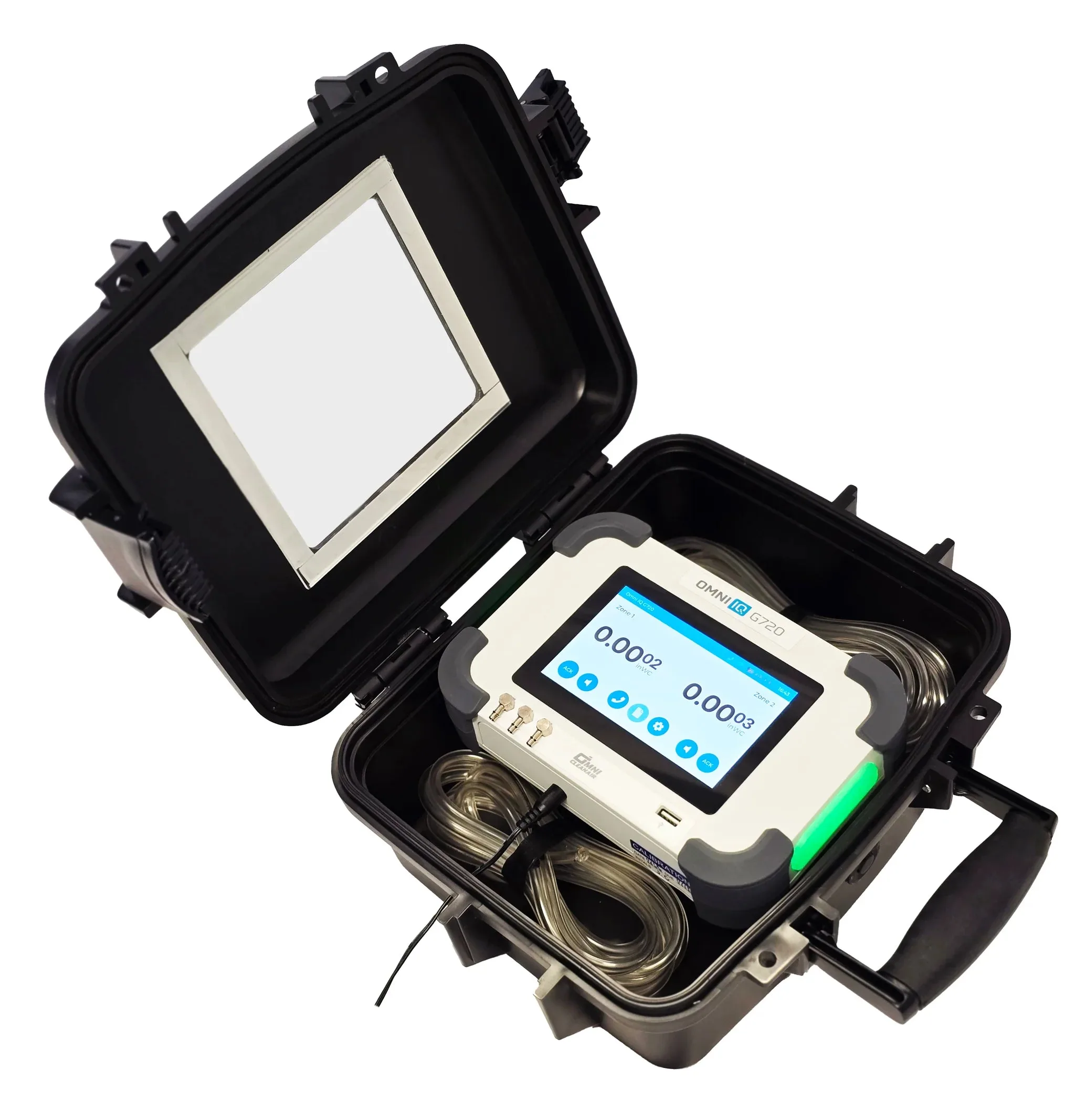 Omni IQ G720 in carrying case with tubing overhead view